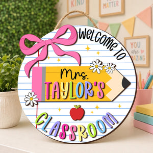 Custom Teacher Bow Door Sign, Classroom Welcome Sign, Back To School Gifts, Pencil Teacher Sign, Preschool Teacher Gift, 5th Grade Teacher
