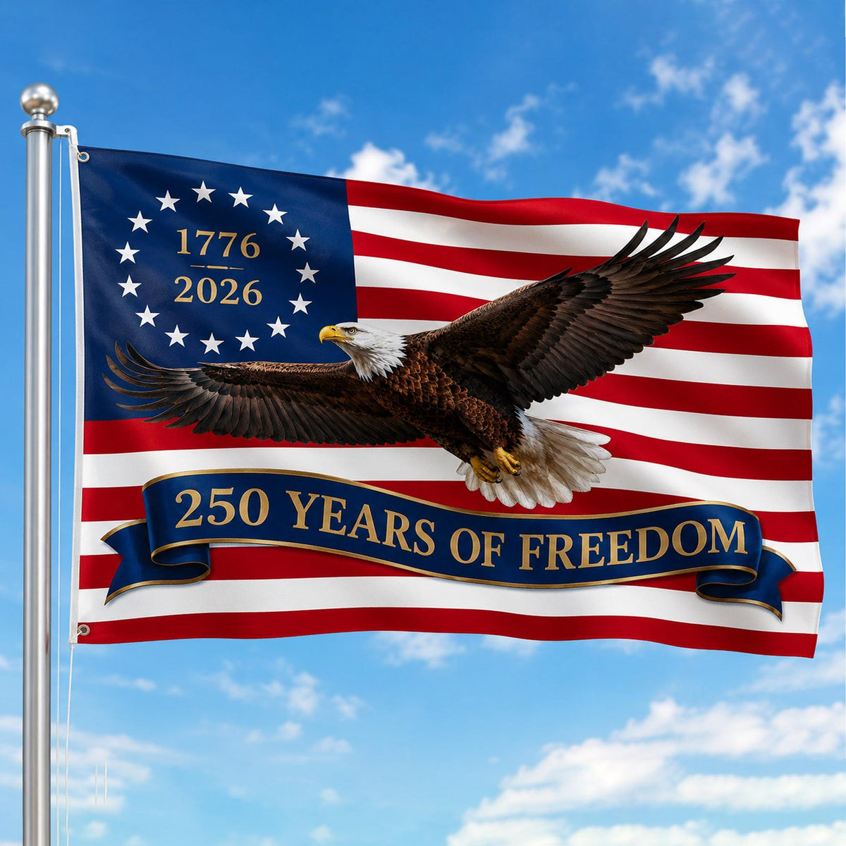 America 250th Anniversary Outdoor Flag, 1776-2026 USA House Flag, Patriotic Eagle Independence Day Banner, Freedom Flag Outdoor Decor