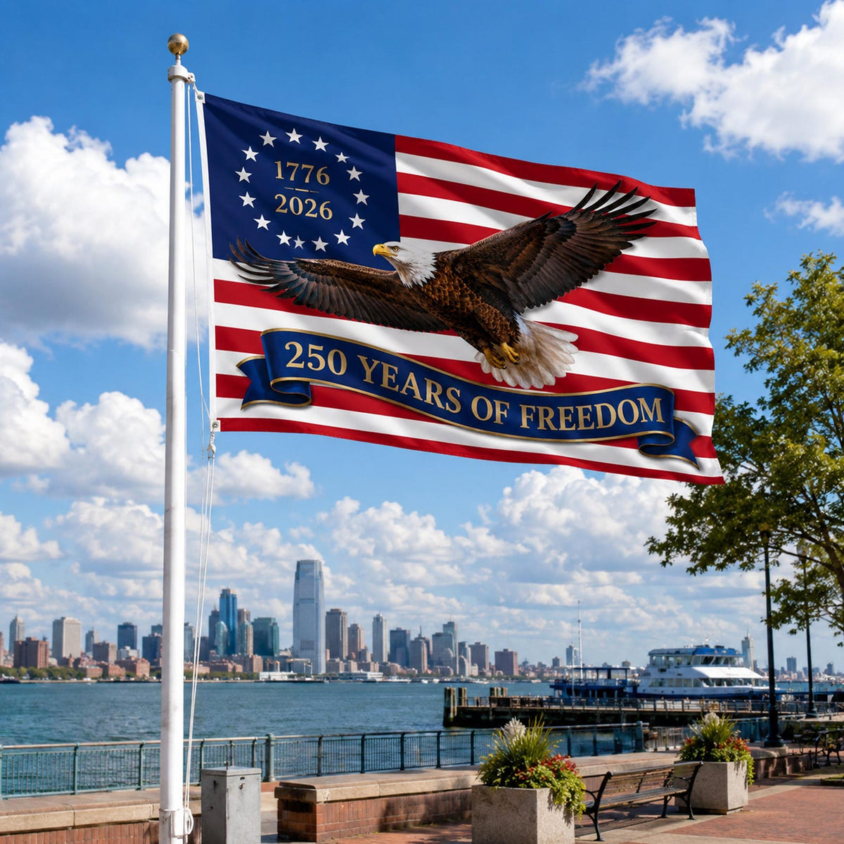 America 250th Anniversary Outdoor Flag, 1776-2026 USA House Flag, Patriotic Eagle Independence Day Banner, Freedom Flag Outdoor Decor