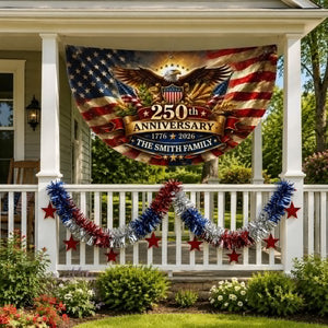 Personalized 250th Anniversary USA Fan Flag, Custom Family Name Patriotic Bunting