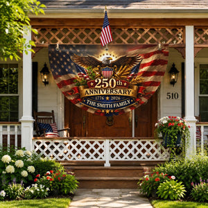 Personalized 250th Anniversary USA Fan Flag, Custom Family Name Patriotic Bunting