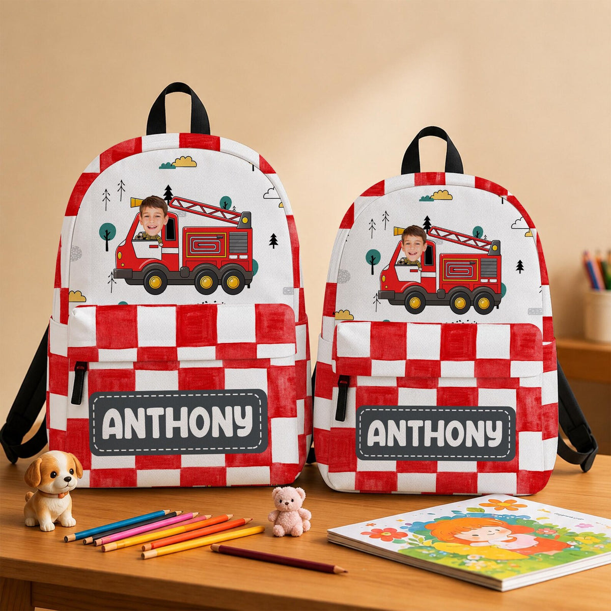Personalized Fire Truck Backpack , Preschool Backpack, Back To School Gift, Gifts For Kids, Firefighter Backpack For Boy