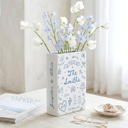 Custom Wedding Gift,Personalized Engagement Flower Vase with Names,Date&Location,Ceramic Flower Book Vase for Bride,Couple Gift,Newedly Gift