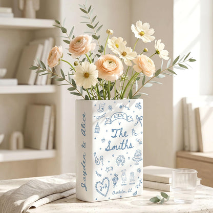 Custom Wedding Gift,Personalized Engagement Flower Vase with Names,Date&Location,Ceramic Flower Book Vase for Bride,Couple Gift,Newedly Gift