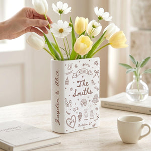 Custom Wedding Gift,Personalized Engagement Flower Vase with Names,Date&Location,Ceramic Flower Book Vase for Bride,Couple Gift,Newedly Gift