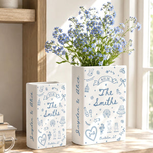 Custom Wedding Gift,Personalized Engagement Flower Vase with Names,Date&Location,Ceramic Flower Book Vase for Bride,Couple Gift,Newedly Gift