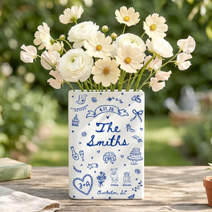 Custom Wedding Gift,Personalized Engagement Flower Vase with Names,Date&Location,Ceramic Flower Book Vase for Bride,Couple Gift,Newedly Gift