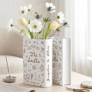 Custom Wedding Gift,Personalized Engagement Flower Vase with Names,Date&Location,Ceramic Flower Book Vase for Bride,Couple Gift,Newedly Gift