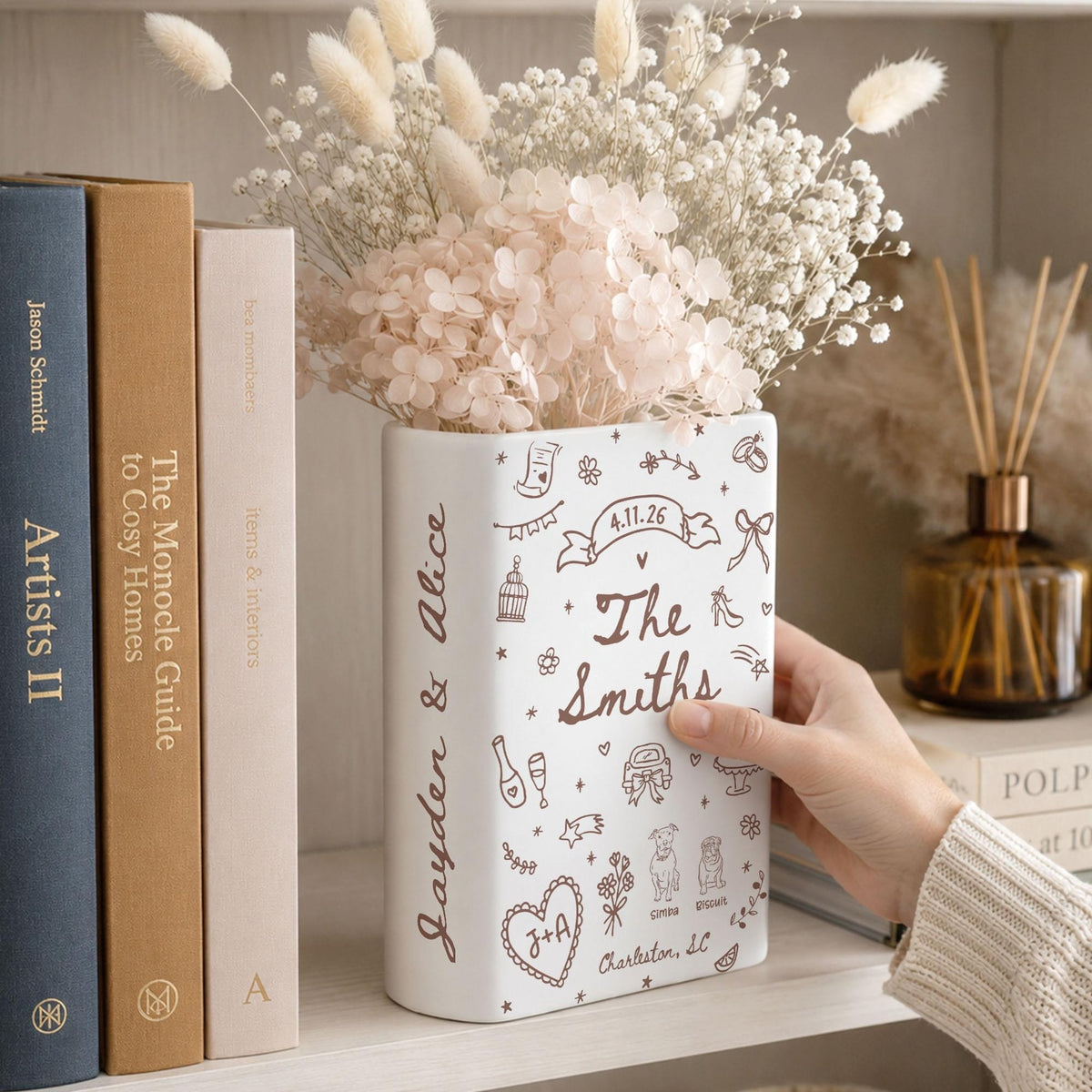 Custom Wedding Gift,Personalized Engagement Flower Vase with Names,Date&Location,Ceramic Flower Book Vase for Bride,Couple Gift,Newedly Gift