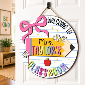 Custom Teacher Bow Door Sign, Classroom Welcome Sign, Back To School Gifts, Pencil Teacher Sign, Preschool Teacher Gift, 5th Grade Teacher