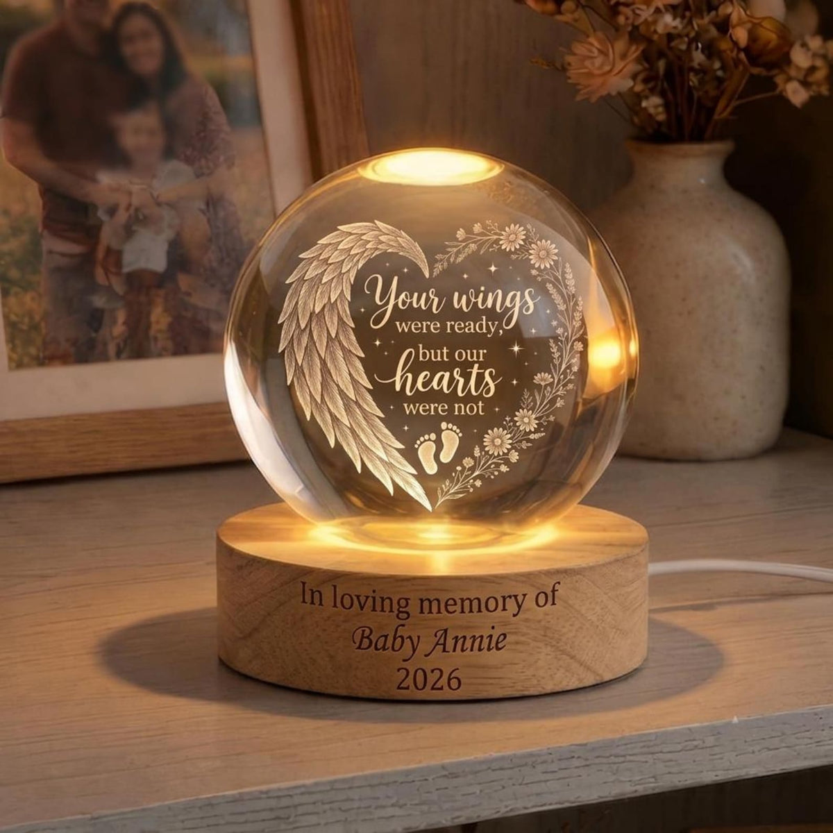 Personalized Baby Memorial Night Light, Miscarriage Memorial Crystal Ball Night Light, Angel Baby Memorial Gifts, Baby Loss, Sympathy Gift