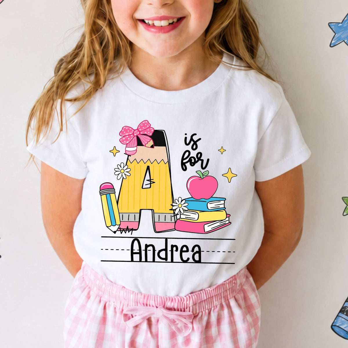 Personalized Alphabet Name Letter Shirt, Custom Kids Name School Shirt, Pencil Name Back to School Shirt, Toddler First Day of School Tee