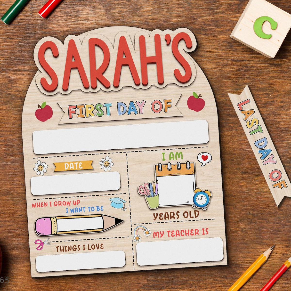 Customized First And Last Day School Sign, Back to School Sign, Kindergarten 1st Day of School Sign, First Day School Wooden School Board