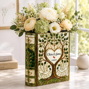 Personalized Stained Glass Effect Wedding Tree Book Vase,Custom Couple Vase, Bridal Shower Gift, Anniversary Keepsake, Wedding Gift for Bride Groom