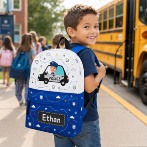 Personalized Kids Backpack with Photo and Name, Custom Police Car School Bag, Preschool Backpack, Back to School Gift for Boys and Girls