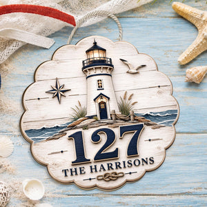Coastal Lighthouse Address Sign, Personalized House Number Sign, Nautical Wooden Address Plaque, Beach House Decor