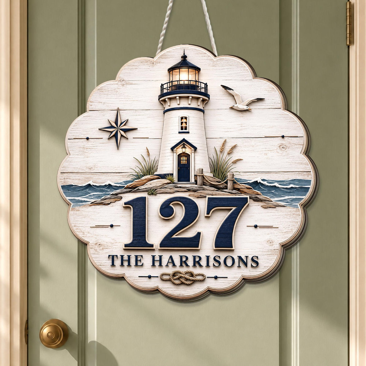 Coastal Lighthouse Address Sign, Personalized House Number Sign, Nautical Wooden Address Plaque, Beach House Decor