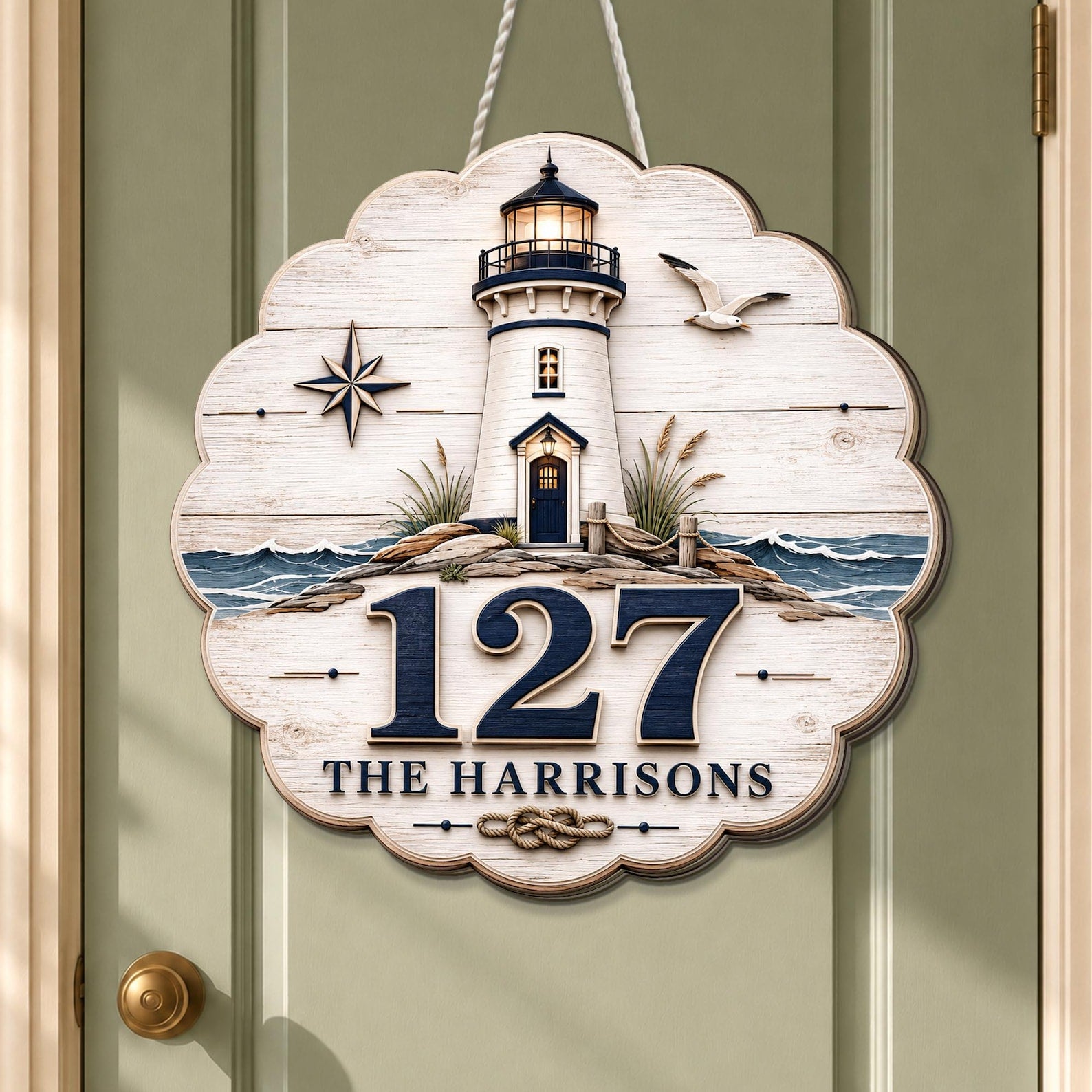 Coastal Lighthouse Address Sign, Personalized House Number Sign, Nautical Wooden Address Plaque, Beach House Decor