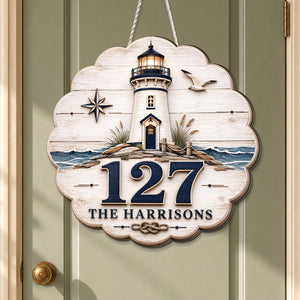 Coastal Lighthouse Address Sign, Personalized House Number Sign, Nautical Wooden Address Plaque, Beach House Decor