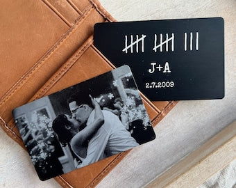 10 Year Tin Anniversary Gift For Him - Personalized Engraved Picture Aluminum Wallet Card Insert