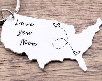 Location Map keychain Long distance Mother College going away gift Miss you Mom Custom with your states Mother's Day gift from daughter or son