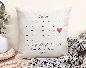 Personalized Engagement Pillow, Engagement Gifts, Engagement Date Gift, Personalized Pillow Cover, Gift For the Couple, Anniversary Pillow