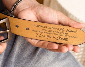 Think Of Me Pants Off Engraved Leather Belt, Personalized Valentine Gift For Him, Funny Hidden Message Belt, Boyfriend Husband Gift For Men