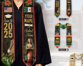 Custom Mexican Graduation Sash, Mexican American Flag Graduation Sash 2025, Guadalupe Stole, Mexico Graduation Stole 2025, Hispanic Sash