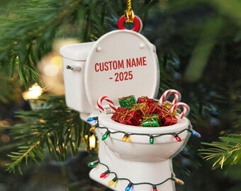 Personalized Toilet Ornament 2025 ,Custom Name Christmas Gift ,Funny Bathroom Humor Ornament ,Unique Xmas Tree Decoration