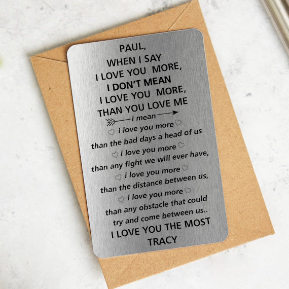 When I Say I Love You More Wallet Card, I Love You Gifts for Him Her, Anniversary Cards Gift for Men Husband, Sentimental Long Distance Presents, Valentines Day Gifts, Mens Stocking Stuffers
