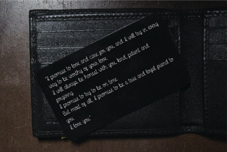 Personalized Handwritten Wallet Card Black, Etched Wallet Insert, Metal Wallet Card, Anniversary Gift