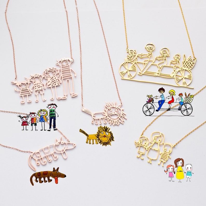 Actual Kids Drawing Necklace Children Artwork Necklace Kid Art Gift Personalized Necklace Mom Gift Grandma Gift