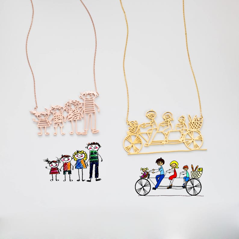 Actual Kids Drawing Necklace Children Artwork Necklace Kid Art Gift Personalized Necklace Mom Gift Grandma Gift