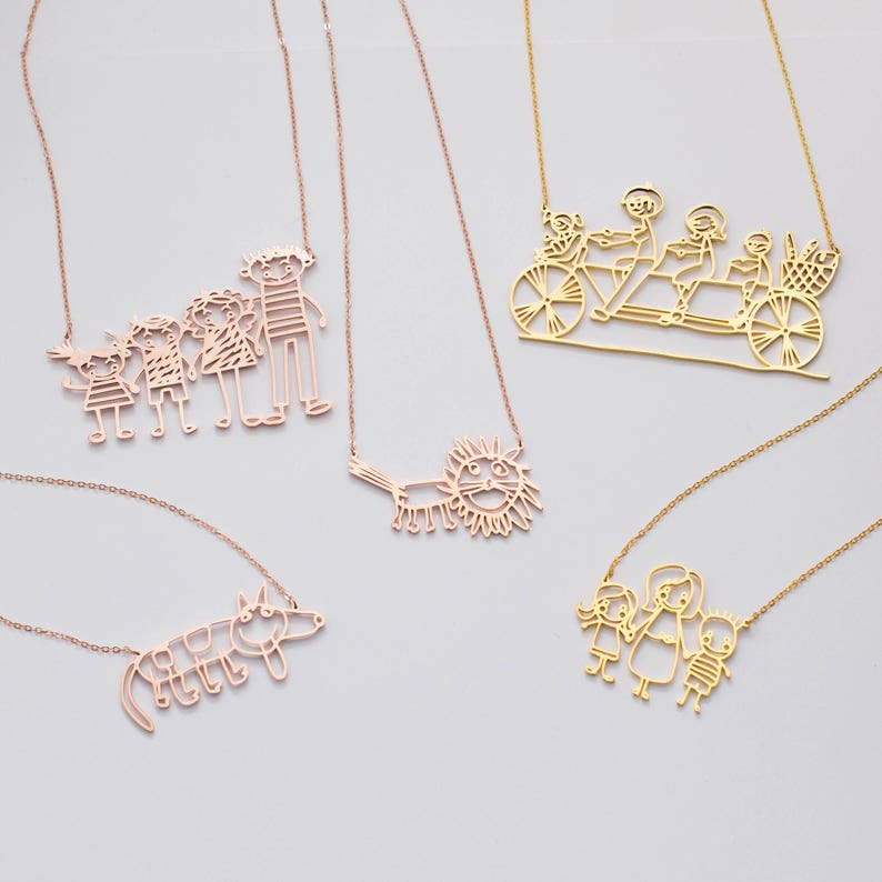 Actual Kids Drawing Necklace Children Artwork Necklace Kid Art Gift Personalized Necklace Mom Gift Grandma Gift