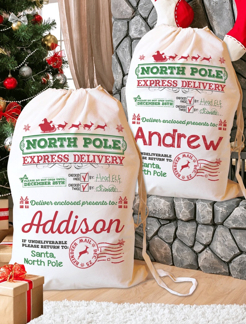 Personalized Santa Sack, Christmas Santa Sack, Santa bag, Add Your Child's Name