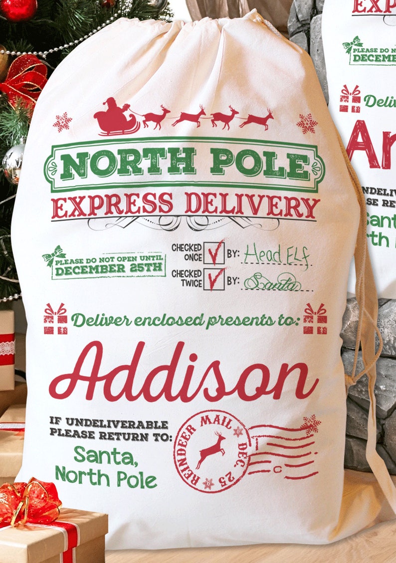 Personalized Santa Sack, Christmas Santa Sack, Santa bag, Add Your Child's Name