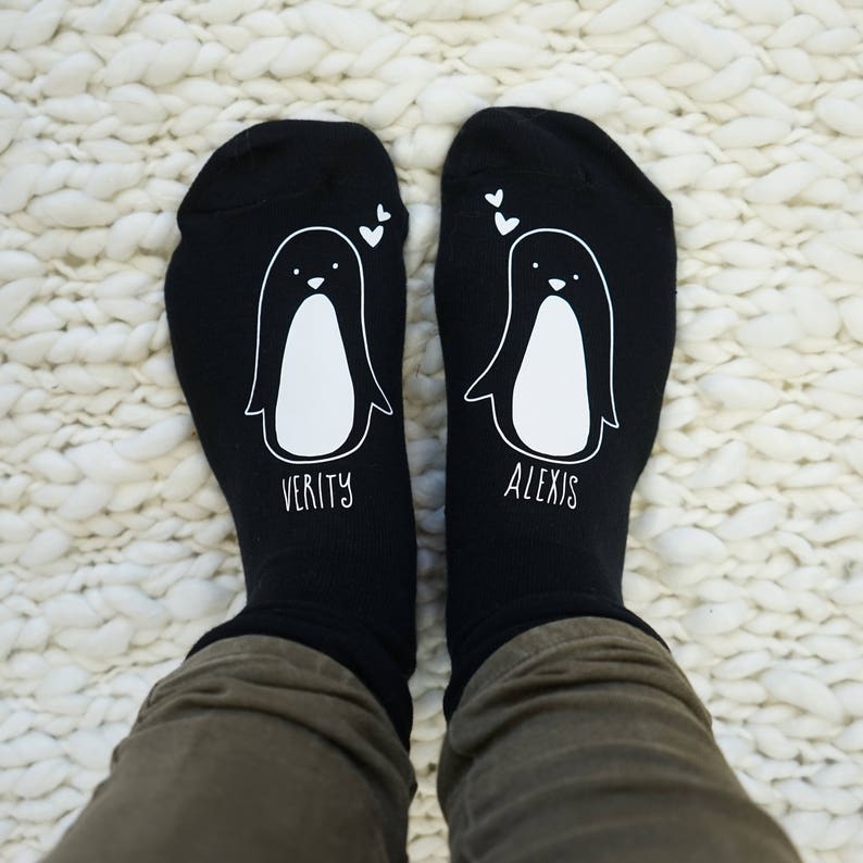 Penguin Socks - Penguin Couple Socks - Valentine Penguin Socks - Penguin Gift - Personalised Valentines Socks - Couple Gift