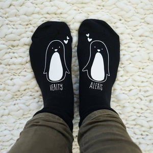 Penguin Socks - Penguin Couple Socks - Valentine Penguin Socks - Penguin Gift - Personalised Valentines Socks - Couple Gift
