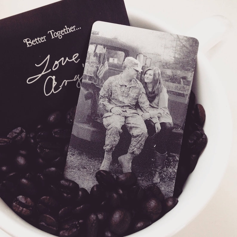 Engraved Picture Wallet Insert - Add Back Engraving Too - Stocking Stuffers, Gifts for Him or Her - Laser Engraved Photo Love Note Card