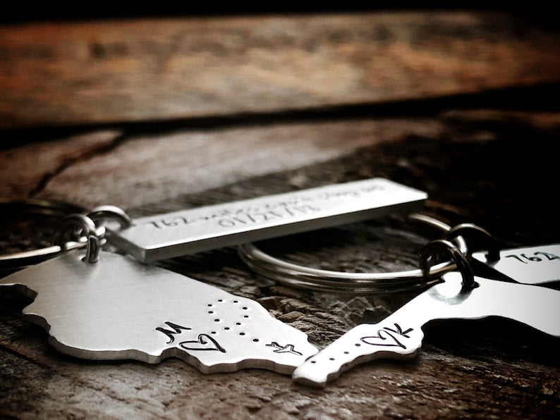 Long Distance Keychain Anniversary Gift for Boyfriend Coordinate Keychain Long Distance Relationship Couple Keychains Miles Away Gift