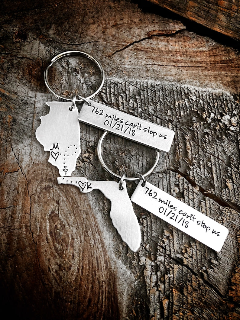 Long Distance Keychain Anniversary Gift for Boyfriend Coordinate Keychain Long Distance Relationship Couple Keychains Miles Away Gift