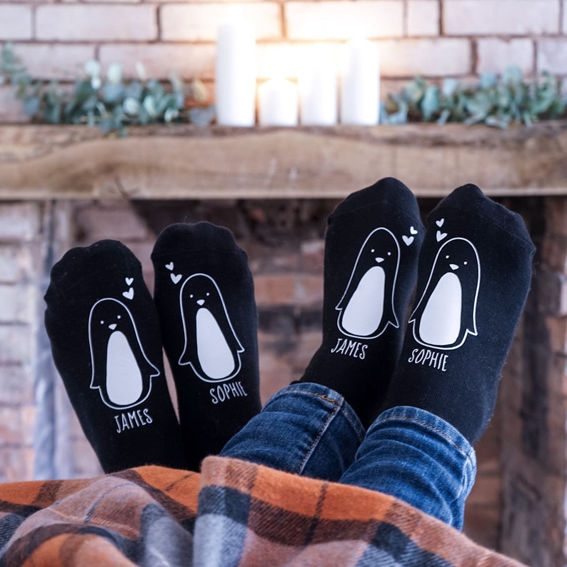 Penguin Socks - Penguin Couple Socks - Valentine Penguin Socks - Penguin Gift - Personalised Valentines Socks - Couple Gift