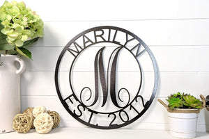 ROUND SCROLL MONOGRAM | Established Last Name Sign | Custom Metal Sign | Anniversary Gift | Personalized Wedding Gift | Couples Gift