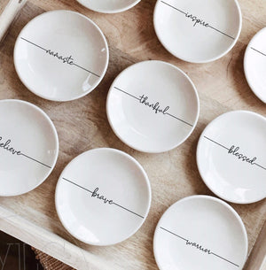 Custom Affirmation Ring Dish, Engraved Jewelry Tray, Personalized Trinket Holder Bridesmaid Engagement Gift
