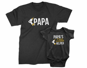 Papa and Papa's Little Helper Funny Matching Shirt with Power Tool, Father's Day Gift for Grandpa & Grandson