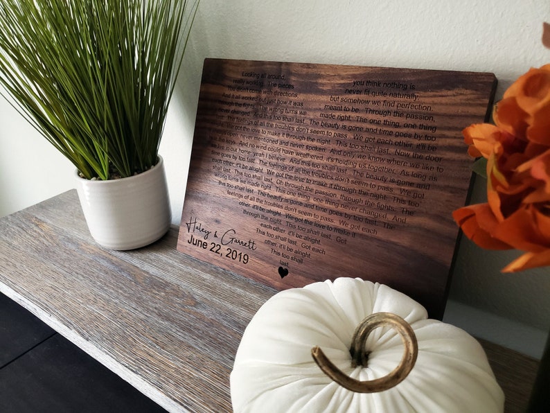 Wedding Song Lyrics Engraved,  Anniversary Gift, First Dance Lyrics, 5th Anniversary, Couple Anniversary, Wedding Gift, 1st Anniversary