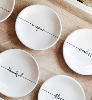 Custom Affirmation Ring Dish, Engraved Jewelry Tray, Personalized Trinket Holder Bridesmaid Engagement Gift