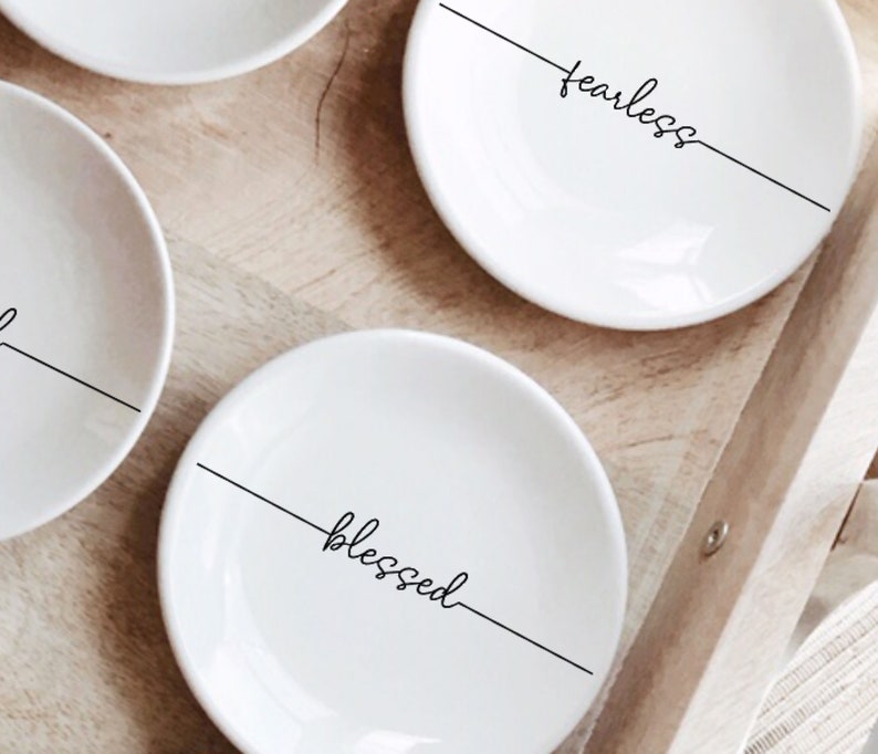 Custom Affirmation Ring Dish, Engraved Jewelry Tray, Personalized Trinket Holder Bridesmaid Engagement Gift