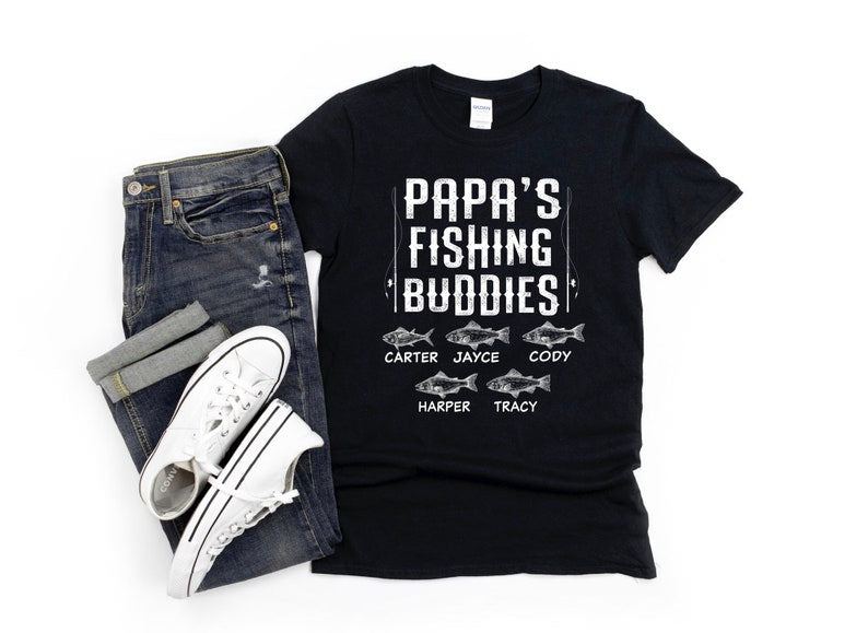 Custom Papa Fishing Shirt/ Cute Grandkids Names Gift/ Papa's Fishing Buddies/ Personalized Grandpa Shirt/ Fishing Gift For Papa
