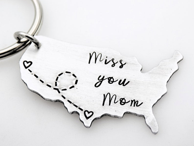 Location Map keychain Long distance Mother College going away gift Miss you Mom Custom with your states Mother's Day gift from daughter or son
